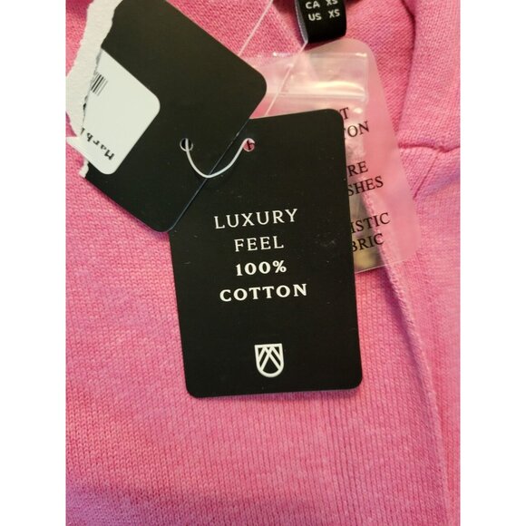 New Pink Hooded Mid Length Light Cardigan Sweater Tie Waist Pockets Marble Sz XS - Picture 7 of 7